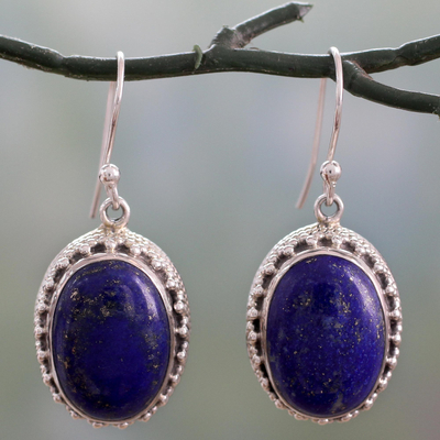 Lapis lazuli dangle earrings, 'Blue Mystique' - Hand Crafted Sterling Silver and Lapis Lazuli Earrings