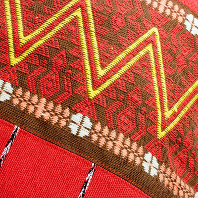 Cotton cushion cover, 'Zigzag Lines in Chili' - Handwoven Cotton Cushion Cover in Chili from Guatemala