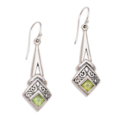 Peridot dangle earrings, 'Bali Gleam' - Peridot and Sterling Silver Dangle Earrings from Indonesia