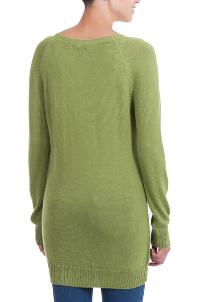 Alpaca blend sweater, 'Highland Forest Dream' - Handmade Alpaca Cool Green Pullover Sweater