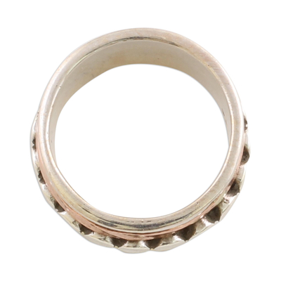 Sterling silver meditation spinner ring, 'Paved Road' - Sterling Silver Copper and Brass Spinner Ring from India