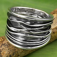 Sterling silver band ring, 'The River' - Wide Band Ring in Sterling Silver Hand Crafted in Thailand
