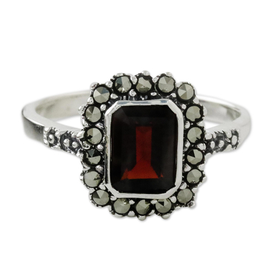 Garnet and Marcasite Sterling Silver Ring from Thailand