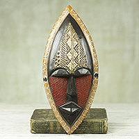 African wood mask, 'A Peace Blessing' - Embossed Brass and Hand Carved Wood African Mask