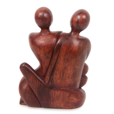 Wood statuette, 'Family Love' - Unique Wood Sculpture from Indonesia