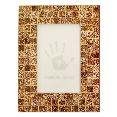 Glass mosaic photo frame, 'Golden Fireflies' (4x6) - Glass mosaic photo frame (4x6)
