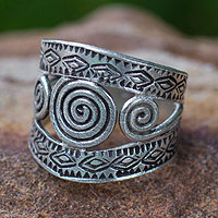 Sterling silver band ring, 'Bedazzled' - Handcrafted Hill Tribe Sterling Silver Band Ring
