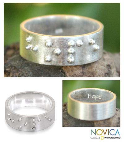 Sterling silver  band ring, 'Braille Hope' - Fair Trade Sterling Silver Band Ring
