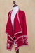 100% alpaca cardigan, 'Crimson Twilight Stars' - Red Alpaca Wool Cardigan with White Glyph Stars from Peru (image 2d) thumbail