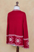 100% alpaca cardigan, 'Crimson Twilight Stars' - Red Alpaca Wool Cardigan with White Glyph Stars from Peru (image 2e) thumbail