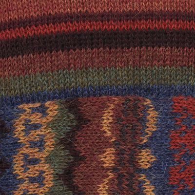 100% alpaca cardigan, 'Patchwork in Graphite' - Cable Knit 100% Alpaca Cardigan in Graphite from Peru