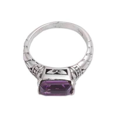 Amethyst single stone ring, 'Padang Galak Beauty' - Faceted Purple Amethyst Single Stone Ring from Bali