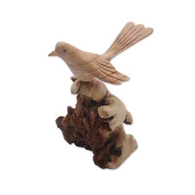 Wood sculpture, 'Canary Flight' - Hand-Carved Canary Flight Jempinis Wood Bird Sculpture