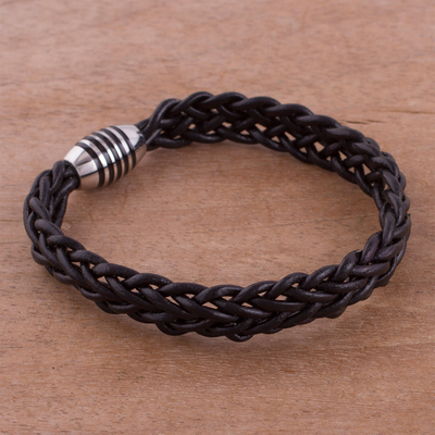 Mens braided leather wristband bracelet, Bold Braid