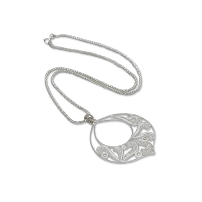 Sterling silver filigree pendant necklace, 'Filigree Foliage' - Andean Silver Handcrafted Silver Filigree Pendant Necklace