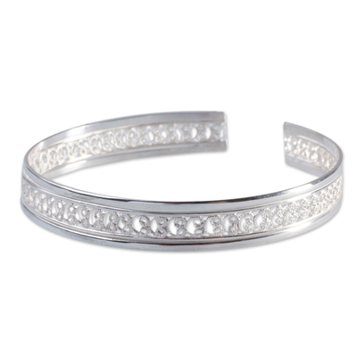 Sterling silver cuff bracelet, 'Filigree Illusion' - Fair Trade Sterling Silver Filigree Cuff Bracelet