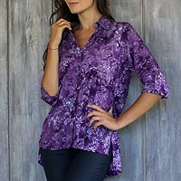 Rayon batik blouse, 'Purple Lily'
