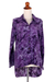 Rayon batik blouse, 'Purple Lily' - Hand Stamped Purple Floral Batik Rayon Shirt for Women (image 2d) thumbail