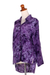 Rayon batik blouse, 'Purple Lily' - Hand Stamped Purple Floral Batik Rayon Shirt for Women (image 2e) thumbail