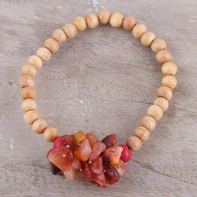 Agate and wood beaded stretch bracelet, 'Natural Mystery in Peach' - Peach-Colored Agate and Wood Stretch Bracelet
