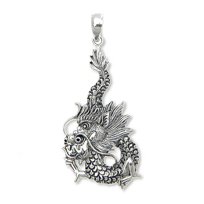 Sterling silver pendant, 'Dragon Splendor' - Sterling Silver Dragon Pendant