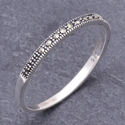 Marcasite band ring, 'Glistening Road' - Marcasite and Sterling Silver Band Ring from Thailand