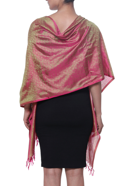 Silk scarf, 'Paisley Delicacy in Carmine' - Paisley Motif Silk Wrap Scarf in Carmine from India