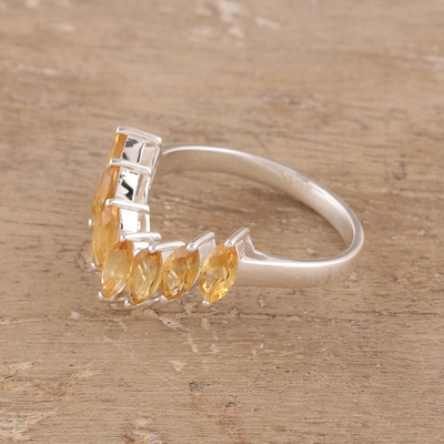 Citrine band ring, 'Golden Array' - 2-Carat Citrine Band Ring from India