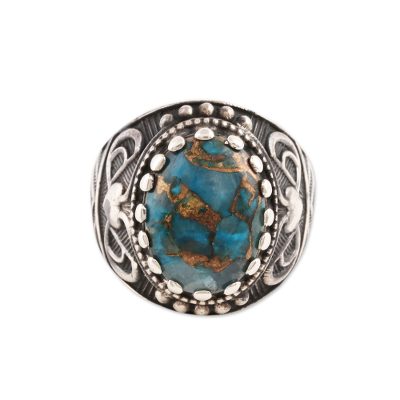 Men's sterling silver ring, 'Worldly' - Men's Sterling Silver and Composite Turquoise Ring