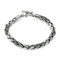 Men's sterling silver bracelet, 'Dragon Hunter' - Men's Sterling 925 Silver Chain Bracelet