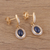 Gold plated sapphire dangle earrings,  'Antique Grace' - Handmade 14k Gold Plated Sapphire Dangle Earrings from India