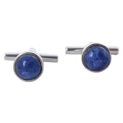 Sodalite cufflinks, 'Glistening Blue' - Men's Sterling Silver Sodalite Cufflinks from Peru