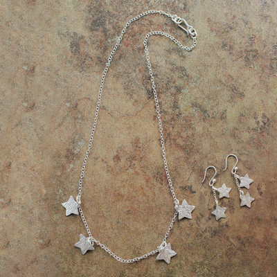 Sterling silver Jewellery set, 'Catch a Falling Star' - Handmade Silver Star Necklace and Earrings Set from Peru