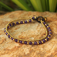 Amethyst beaded bracelet, 'Dazzling Harmony' - Amethyst and Brass Beaded Bracelet