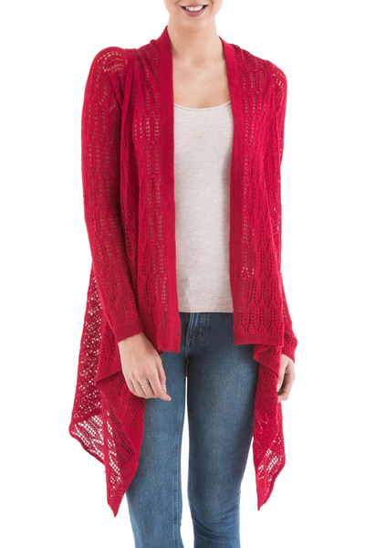 Red Sidetail Cardigan Sweater from Peru