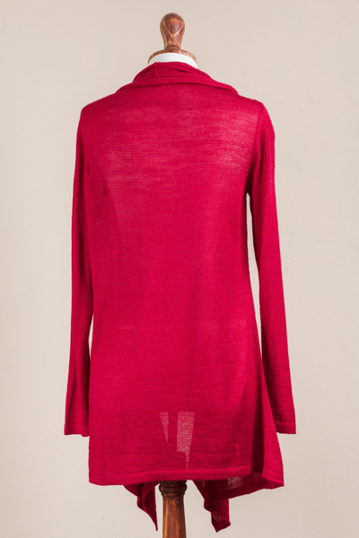 Chaqueta de punto - Suéter tipo cárdigan rojo de manga larga de Perú