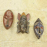 African wood masks, Mawunyo (set of 3)