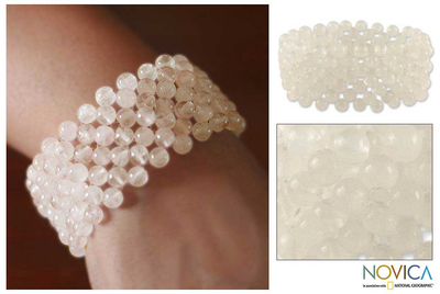Rose quartz stretch bracelet, 'Mystical Muse' - Rose Quartz Beaded Stretch Bracelet Handmade in India