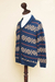 Men's 100% alpaca cardigan, 'Blue Chakana' - Men's Blue and Brown Alpaca Cardigan Sweater from Peru (image 2d) thumbail