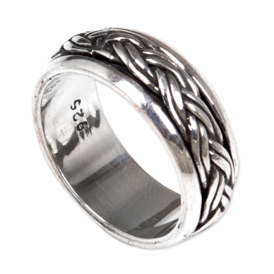 Sterling silver meditation spinner ring, 'Eternal Bond' - Hand Made Sterling Silver Spinner Meditation Ring from Bali