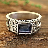 Men's single-stone ring, 'Majestic Strength' - Men's Iolite and Sterling Silver Single-Stone Ring