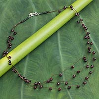 Garnet and jade waterfall necklace, 'Cranberry' - Unique Beaded Garnet Necklace