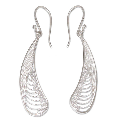 Sterling silver dangle earrings, 'Filigree Enchantment' - Women's Modern Sterling Silver Dangle Earrings