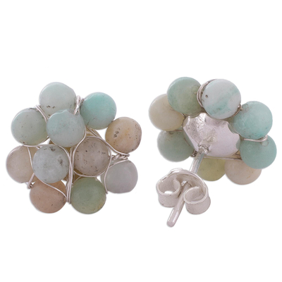 Opal cluster button earrings, 'Andean Corsage in Pastel' - Peruvian Opal and Sterling Silver Cluster Button Earrings