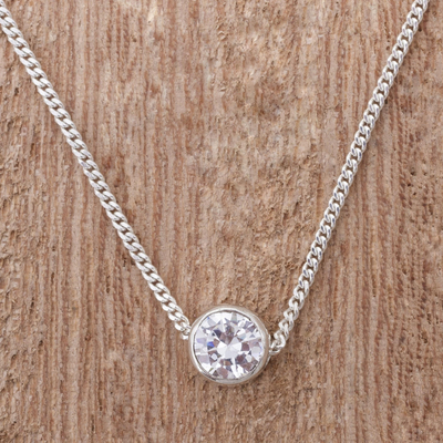 Sterling silver pendant necklace, 'Brilliant Light' - Sterling Silver Cubic Zirconia Pendant Necklace from Peru