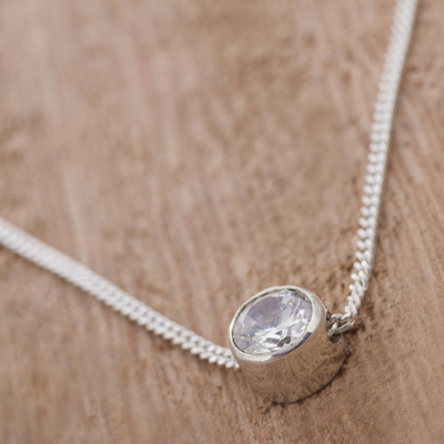 Sterling silver pendant necklace, 'Brilliant Light' - Sterling Silver Cubic Zirconia Pendant Necklace from Peru