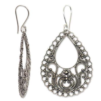 Sterling silver dangle earrings, 'Bali Glam' - Sterling silver dangle earrings