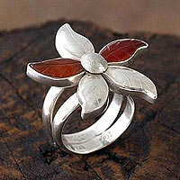 Carnelian flower ring, 'Petal Play'