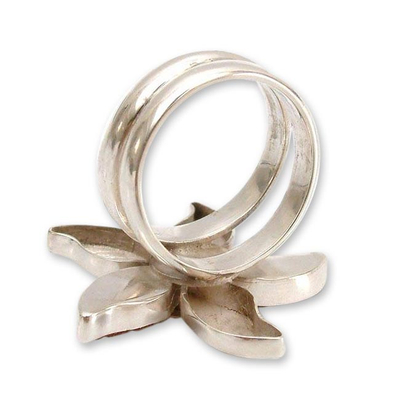 Carnelian flower ring, 'Petal Play' - Carnelian flower ring
