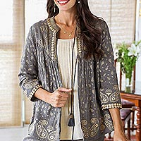Block-printed cotton blouse, 'Paisley Elegance' - Paisley Motif Block-Printed Cotton Blouse from India